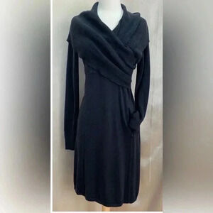 Woman ATHLETA Black organic Cotton Wool L/s Cowl Neck Sochi Sweater dress Small